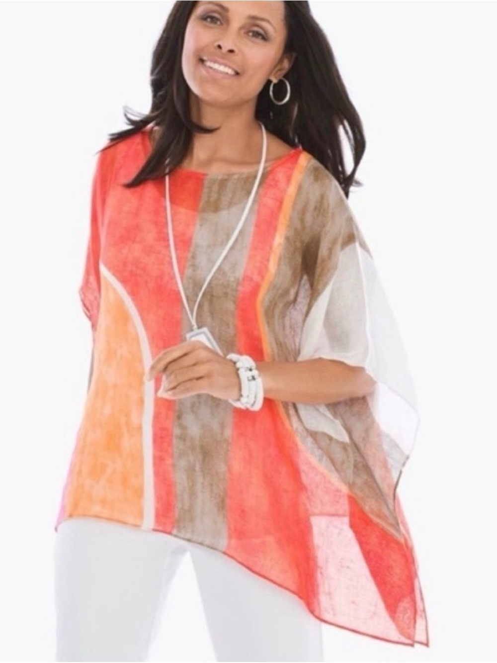 Chico's Gigi Linen Geo Poncho Size L/XL Multicolor Abstract Art to Wear coastal